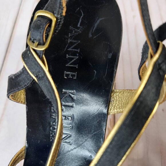 Anne Klein Wedge Sandals Gold & Black Straps Size 8.5 Pre-Owned Great Condition - Picture 7 of 11